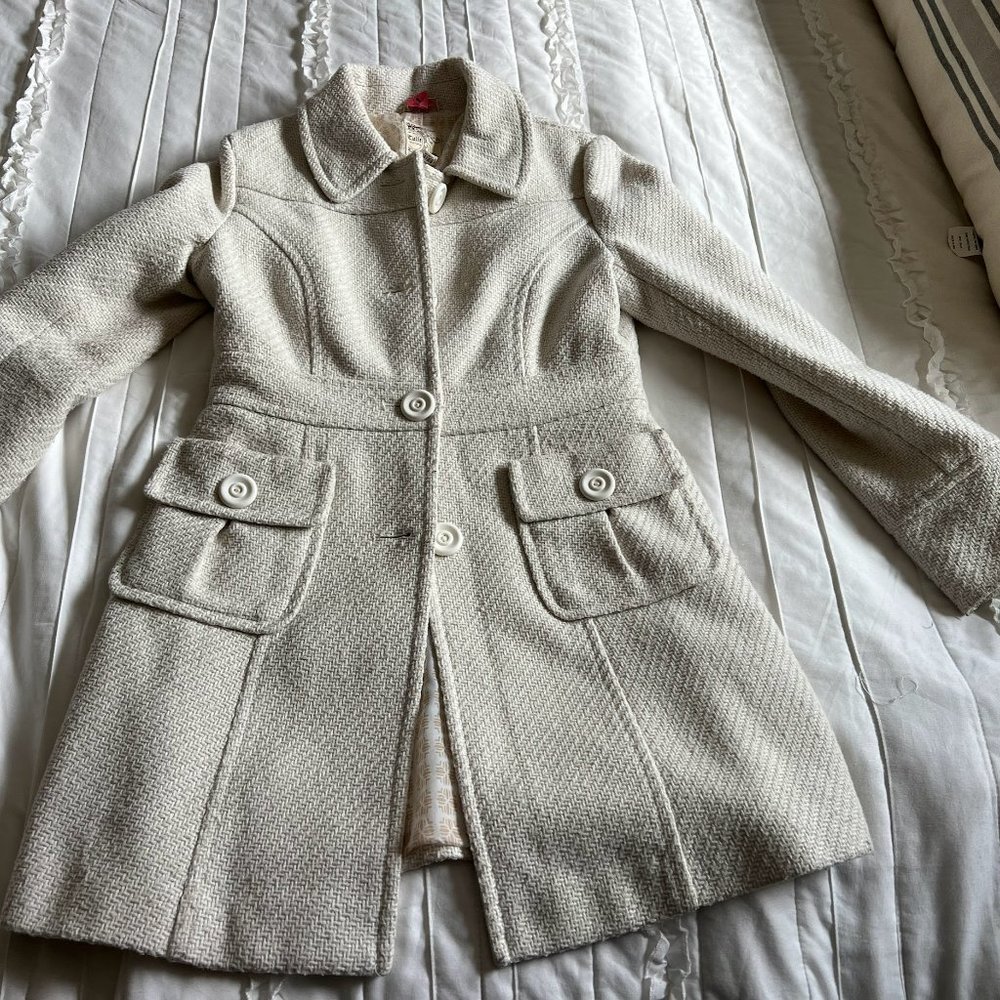Anthropologie Cream Textured Pea Coat